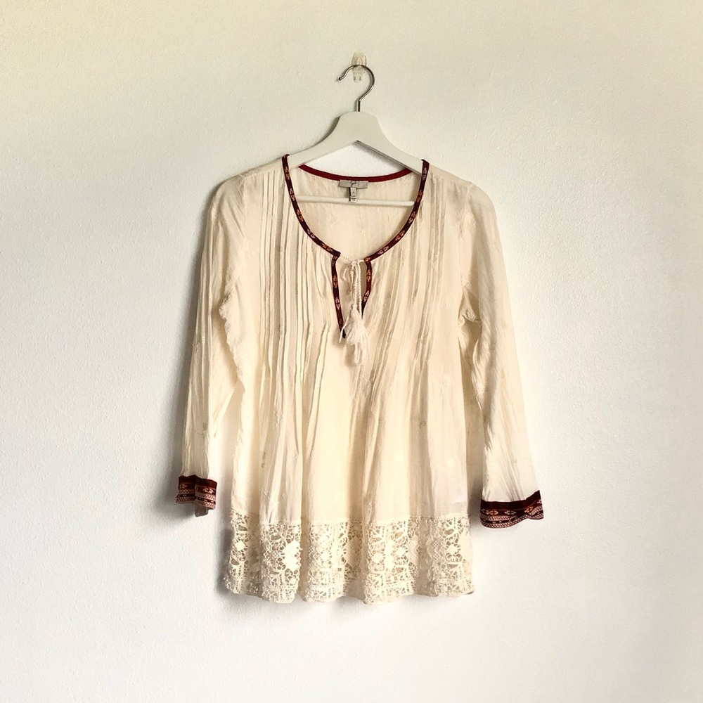 Joie Gustavie Cream Embroidered Boho Lace Peasant Blouse Top Size Small